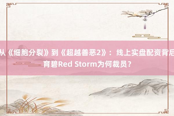 从《细胞分裂》到《超越善恶2》:线上实盘配资背后育碧Red Storm为何裁员?