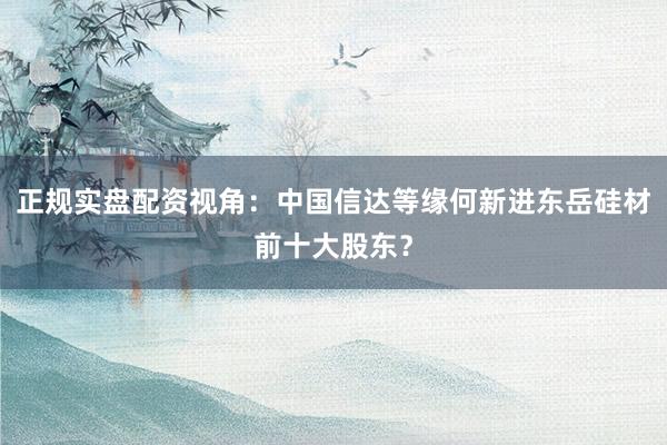 正规实盘配资视角:中国信达等缘何新进东岳硅材前十大股东?