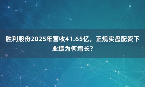 胜利股份2025年营收41.65亿，正规实盘配资下业绩为何增长？