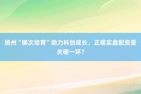 扬州“梯次培育”助力科创成长，正规实盘配资是关键一环？