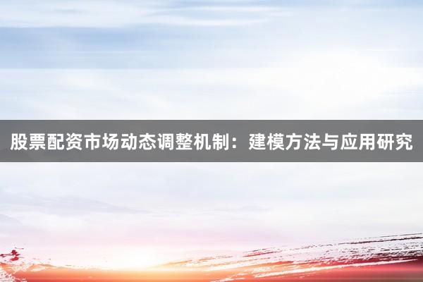 股票配资市场动态调整机制：建模方法与应用研究