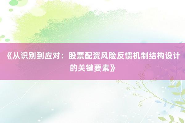 《从识别到应对：股票配资风险反馈机制结构设计的关键要素》
