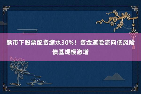 熊市下股票配资缩水30%！资金避险流向低风险债基规模激增