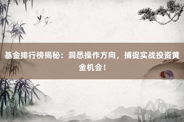 基金排行榜揭秘：洞悉操作方向，捕捉实战投资黄金机会！